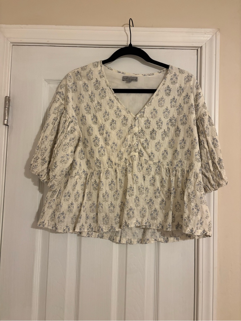 Wishlist Cream Blouse with Blue Floral Motif